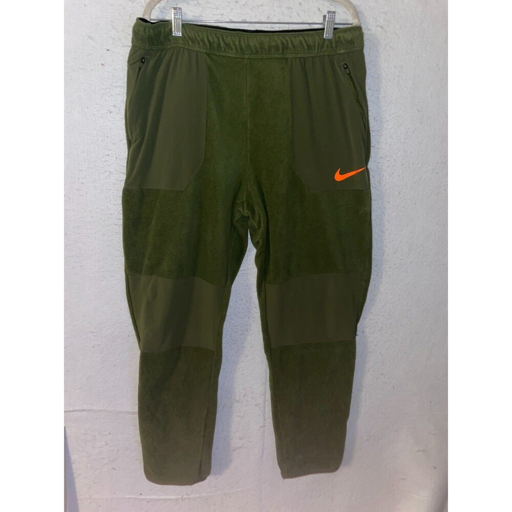 Nike Therma Fit Men's Pants sz L Military Green Fleece Training Zipped pockets